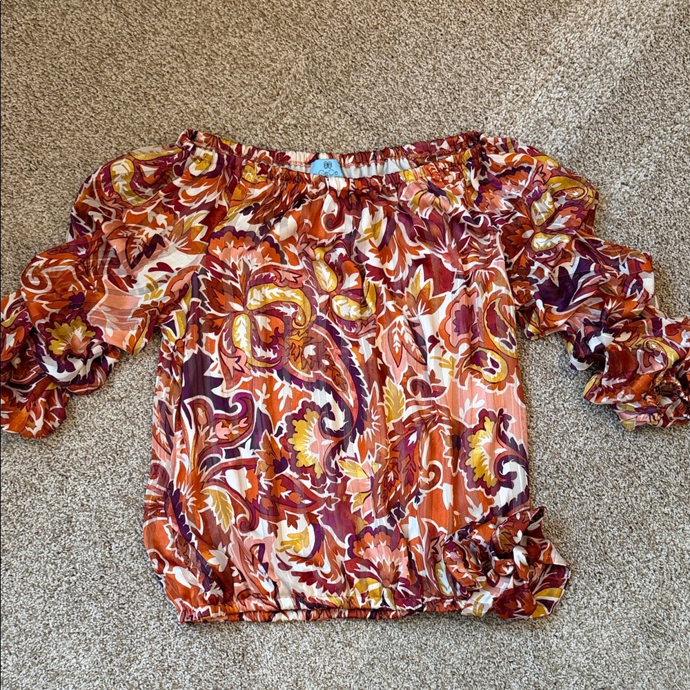 CeCe Multicolor Paisley Off-Shoulder Blouse
